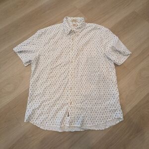 Faherty The Breeze Short Sleeve Button Down  White Linen Blend Feather - Size XL